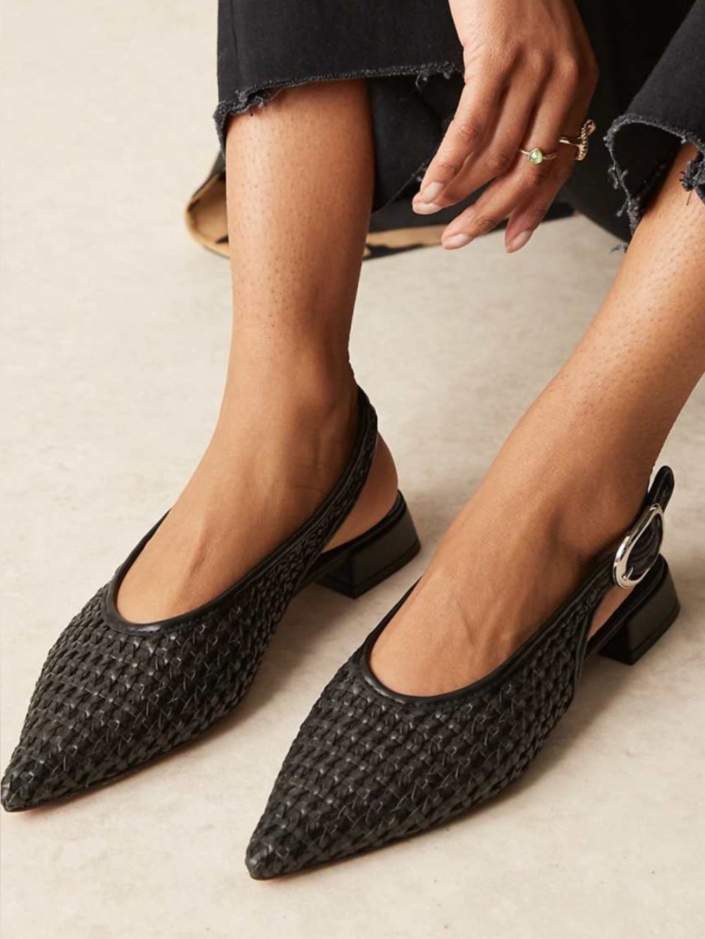 ASOS - Black Woven Pointed Toe Slingback Flats